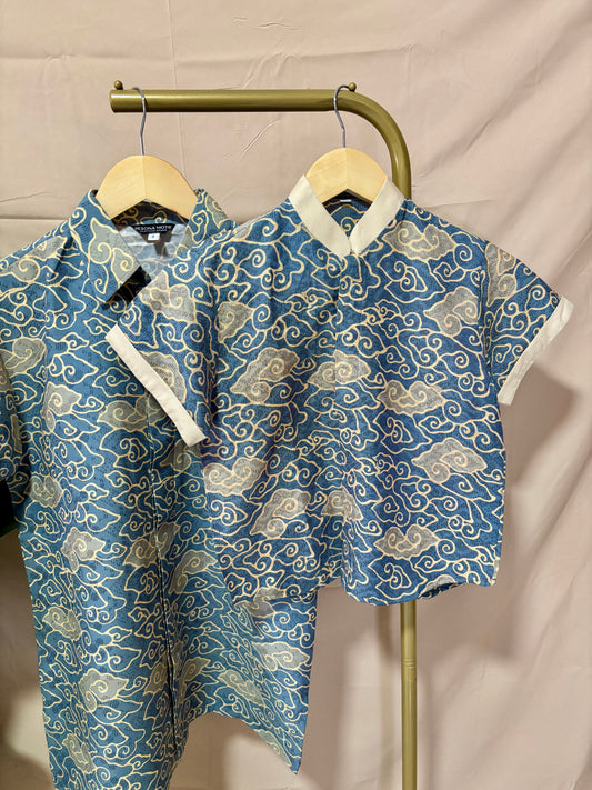 Short Sleeve Textured Batik Kids Shirt- Awan Tenang