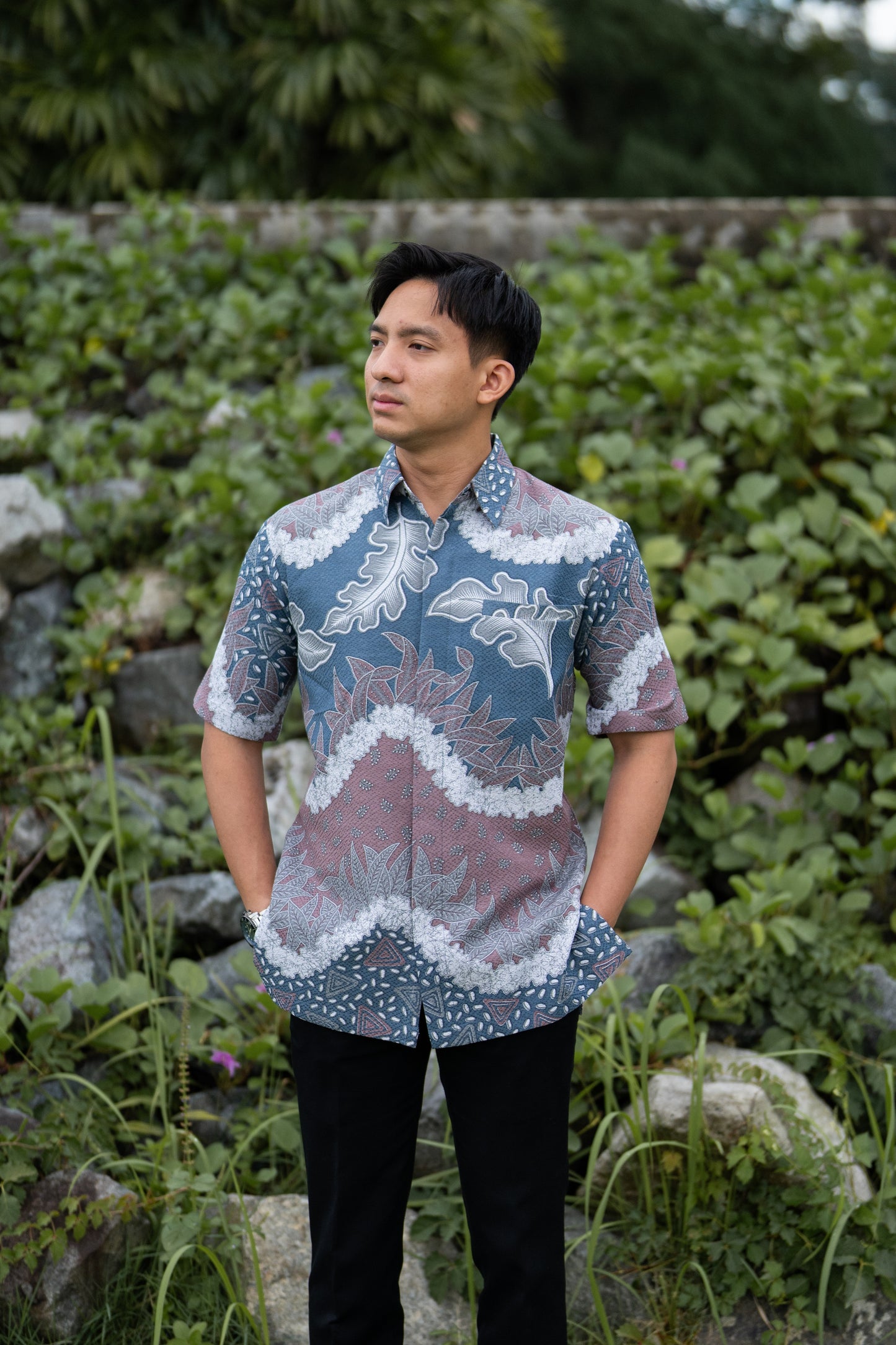 Short Sleeve Textured Batik Shirt- Senyuman Alam