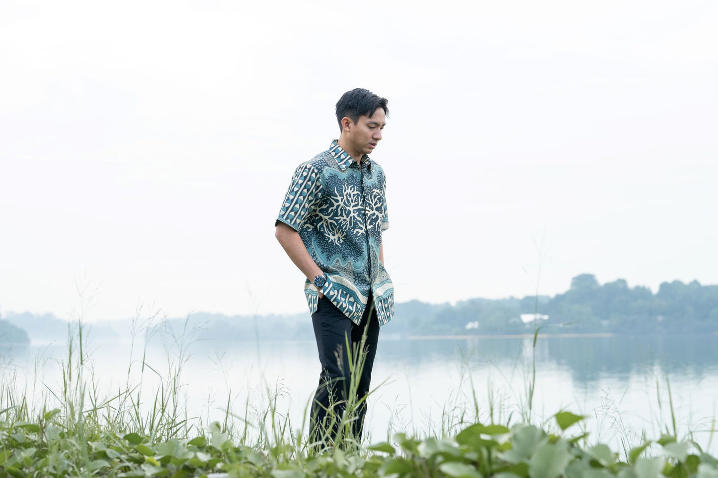 Short Sleeve Textured Batik Shirt- Cerita Samudera