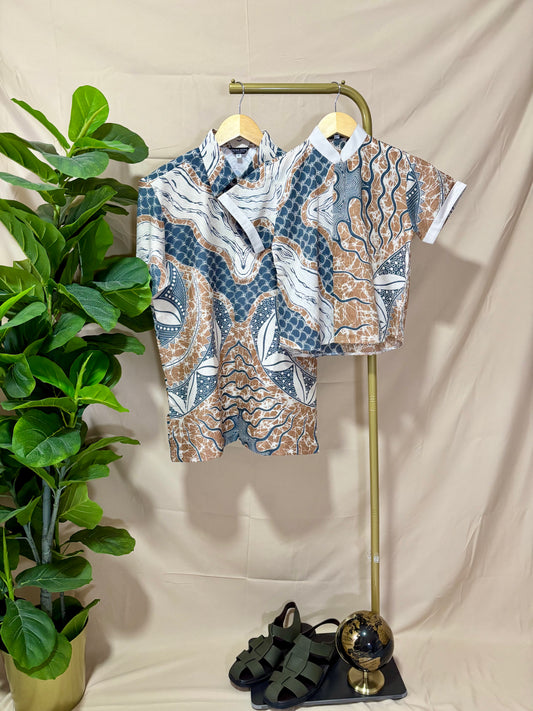 Short Sleeve Textured Batik Kids Shirt- Nusantara Flow